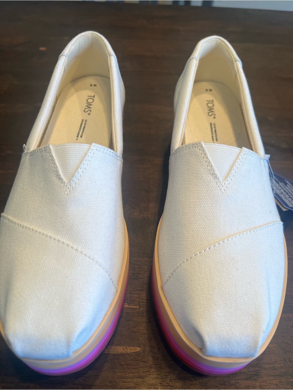 Toms White Canvas Slip-On Flats with Multicolor Platform